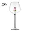 Bicchieri di Lusso per Feste Bicchiere da Vino Rosso con Rose e Foglie Verdi Decorato, Calice Trasparente Squisito Design Floreale, Bicchiere Decorativo,