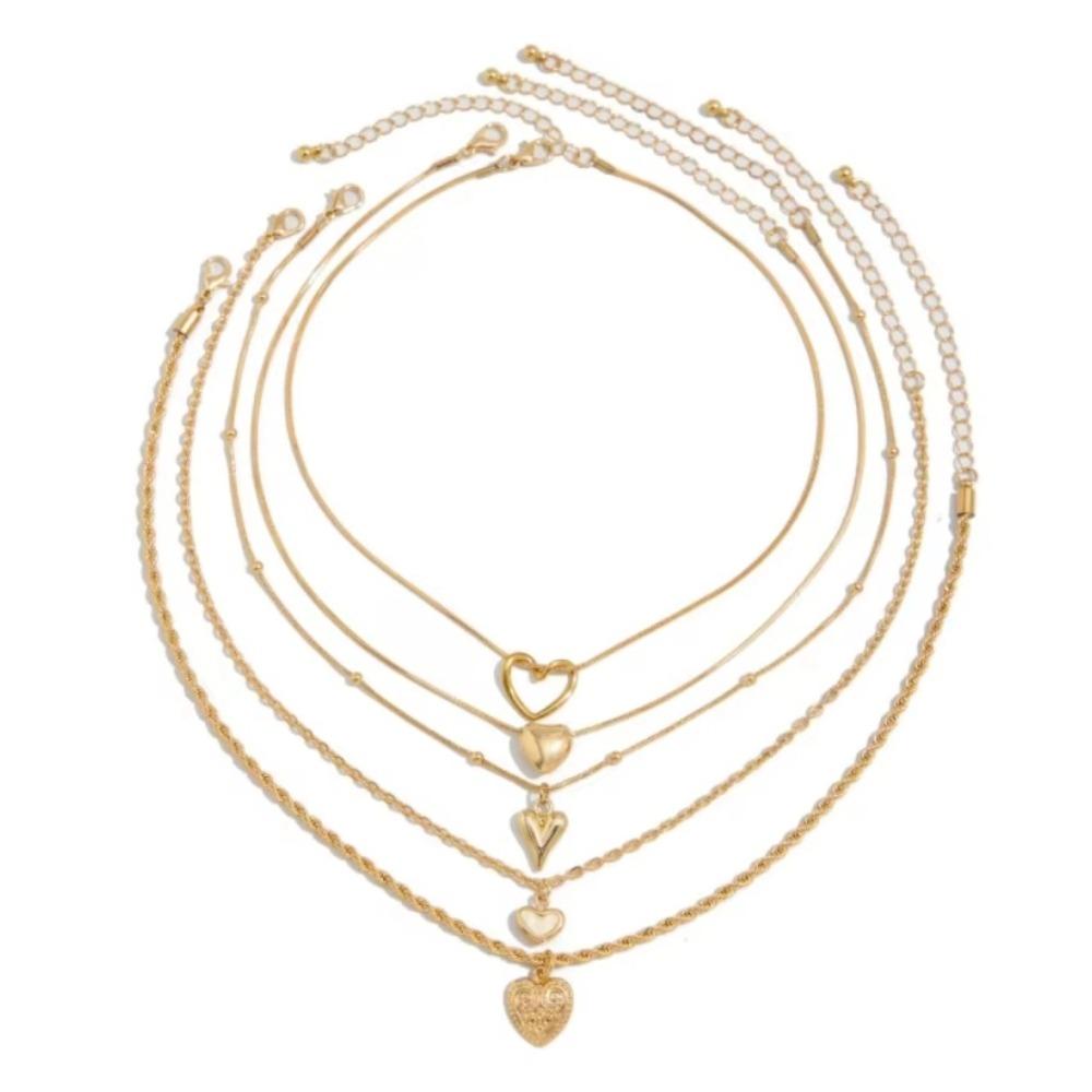 

Irregular Women Necklace Multilayer Metal Chain Choker Punk Love Heart Pendant Party золотой