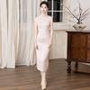 Pink Embroidered Sleeveless Chinese Style Long Cheongsam Dress Women 2026 Vintage Modern Fit