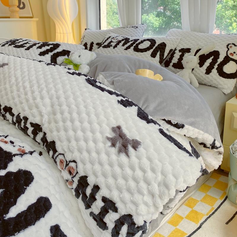 Gray Warm Milk Velvet Duvet Cover Autumn and Winter Thick Comforter Cover Children Adult Bedroom Solid Color Single Duvet Covers