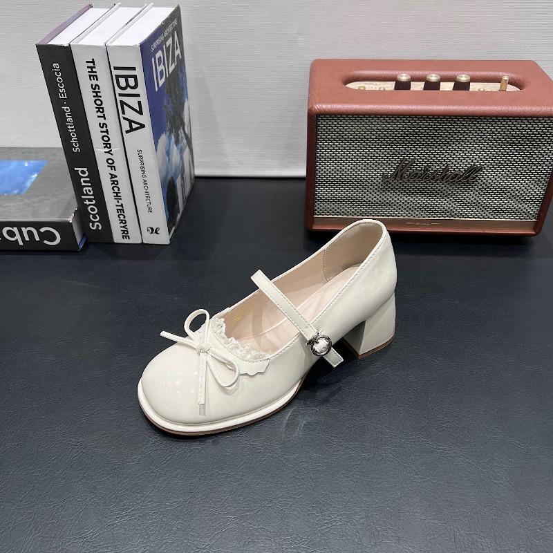 

Bow Mary Jane Shoes Women 2026 Spring New Shallow Fashion Slip Strap Shoes 40 бежевий