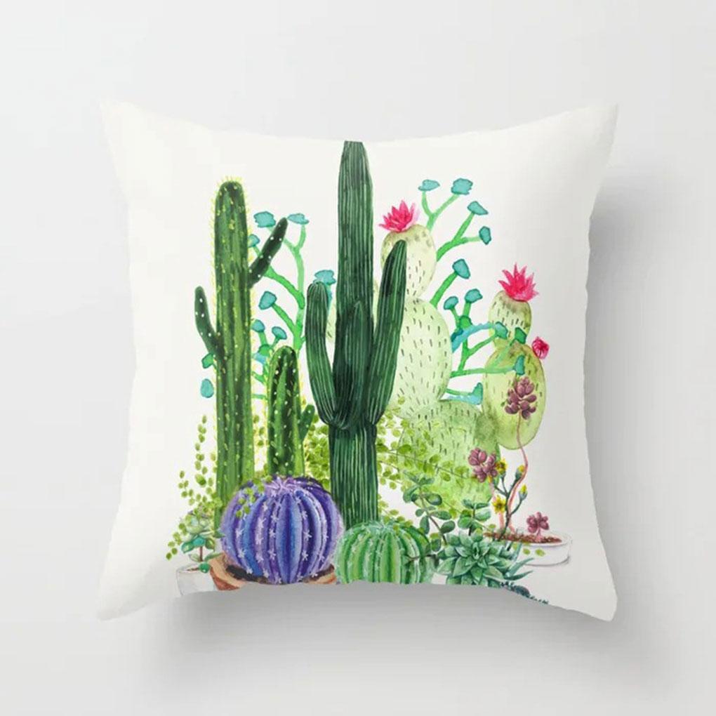 Succulent Cactus Comfortable Linen Pillowcase Sofa Home Cushion Cover