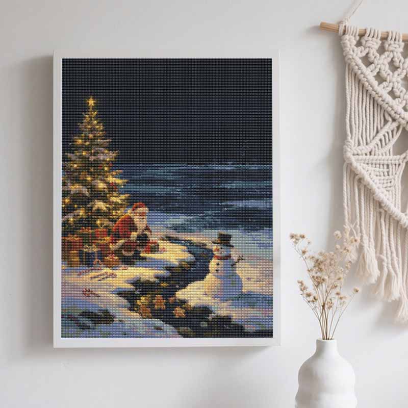 5D Diamond Painting Kit Christmas Snowman Santa Winter Scene Drill Canvas Art DIY Rhinestone Craft for Bedroom Living Room Wall Decoration