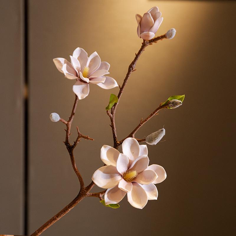 High-End Artificial Silk Magnolia Flower Arrangement - Classical, Elegant Dried Flower Set for Home Decor