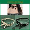 Modisches Choker-Halsband mit doppellagiger Schmetterlingsschleife aus Leder, verstellbar für Damen