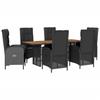 7 Piece Garden Dining Set with Cushions Black Poly Rattan
