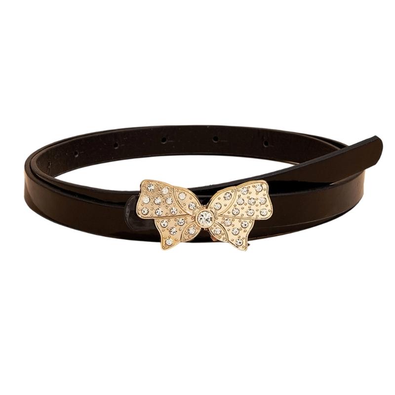 Simple PU Leather Waiststrap With Rhinestones Butterfly Clasp For Women Everyday Outfit School Uniforms And Jeans