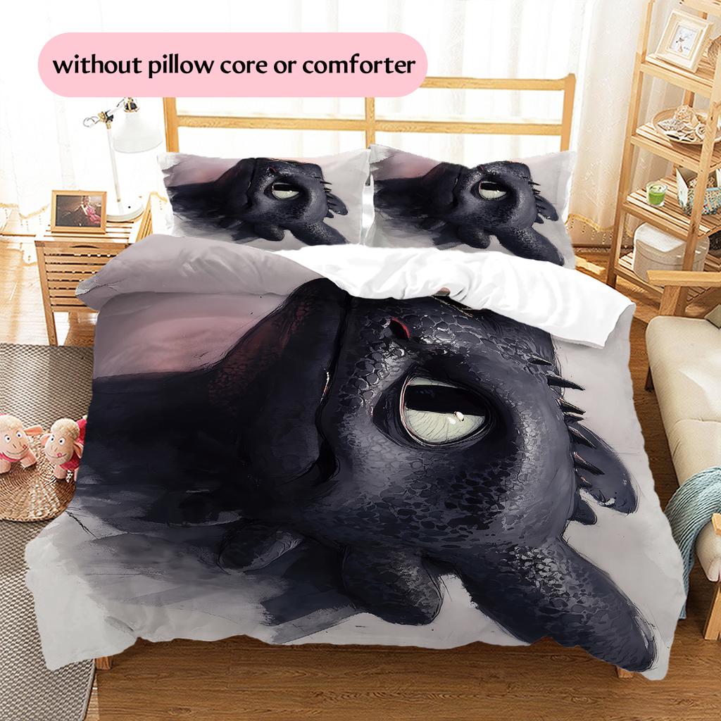 Toothless Dark Style Duvet Cover & Pillowcases, HTTYD Fan Bedding, Perfect Gift.chl