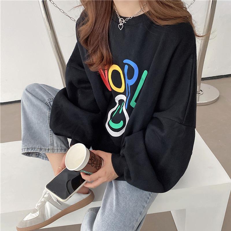 

Real sweater autumn loose large size thin round neck women s casual trendy cotton women s clothing 2XL чорний