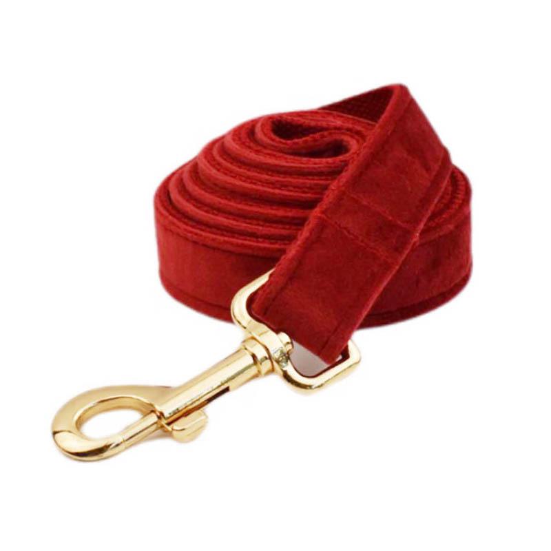 Cherry Red Velvet Dog Collar & Leash Set Extra Small