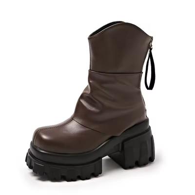 Botines de Plataforma Alta de 9cm para Mujer Moda Botas de Cuero para Pantalones Estilo Británico Retro Botines de Suela Gruesa Botas Para Mujer