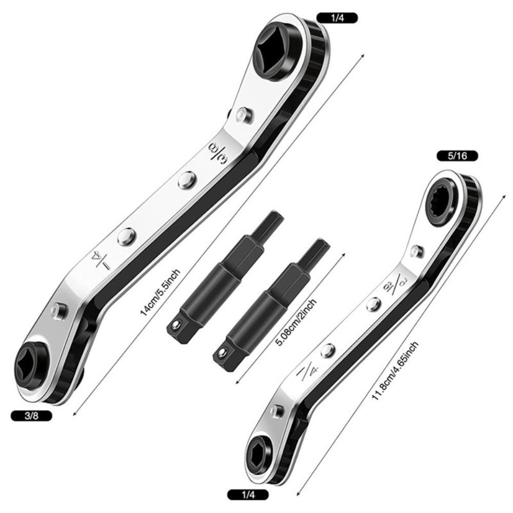 4-in-1 Quad-Size Ratchet Wrench for HVAC Valves  Air Conditioning Maintenance