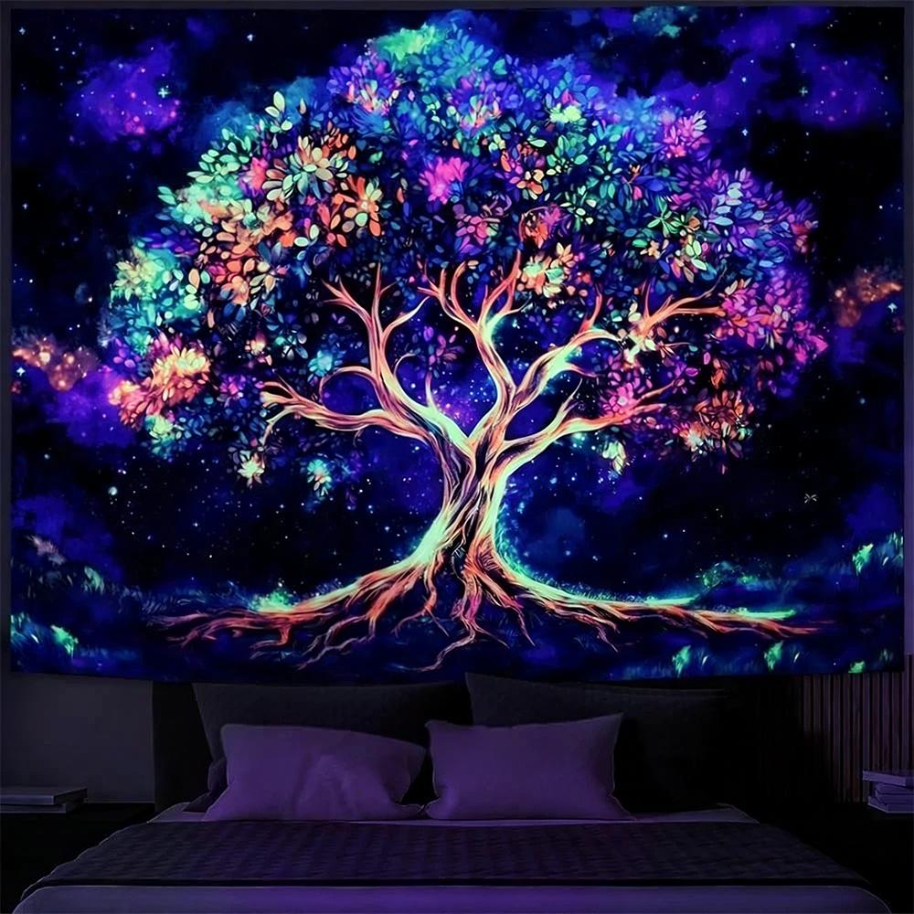 Arazzi Magici Albero che Brilla al Buio Arazzo a Reazione UV Decorazione Sfondo Appeso a Parete Camera da Letto Decorazione Festa