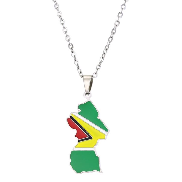 Vintage Guyana Map Necklace Simple Flag Symbol Necklace Statement Jewelry