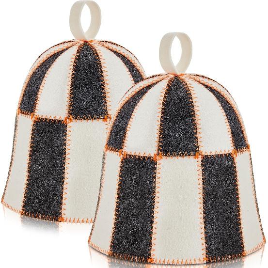 JaGely 2 шт. Клетчатая шапка для сауны Шерстяная шапка для бани для мужчин и женщин Шапка для сауны для защиты волос Финская шапка Войлочная Белая, Серая 1