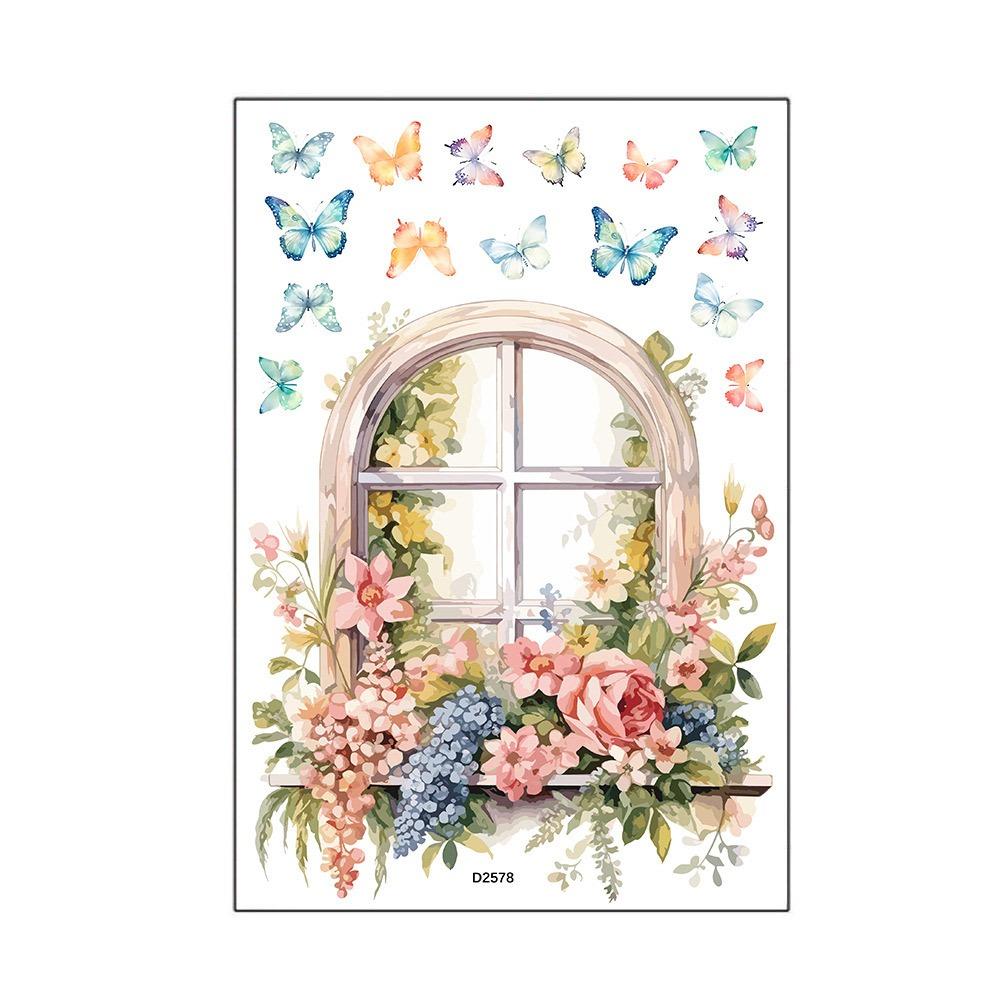

Multicolor Wall Sticker PVC Self-Adhesive Window View Flowal Stickers Watercolor Background Ornament Wallpaper Living Room