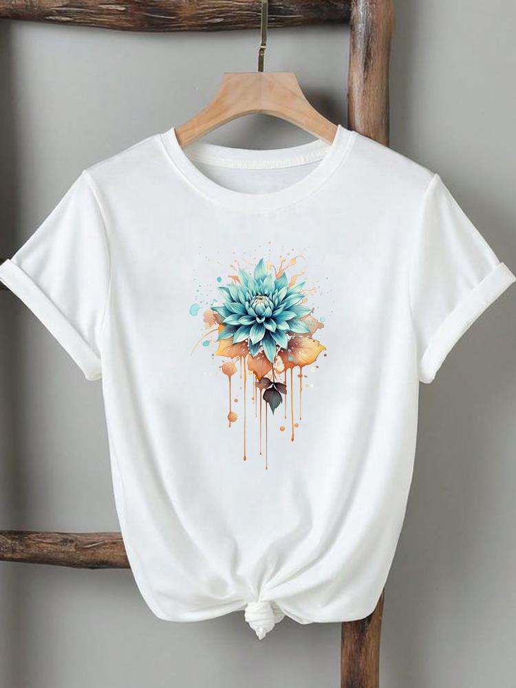 (Asian Size) flower butterfly cute Clothing Tee Top female Print Female T Shirt Woman Women Fashion Short Sleeve Graphic T-shirts
