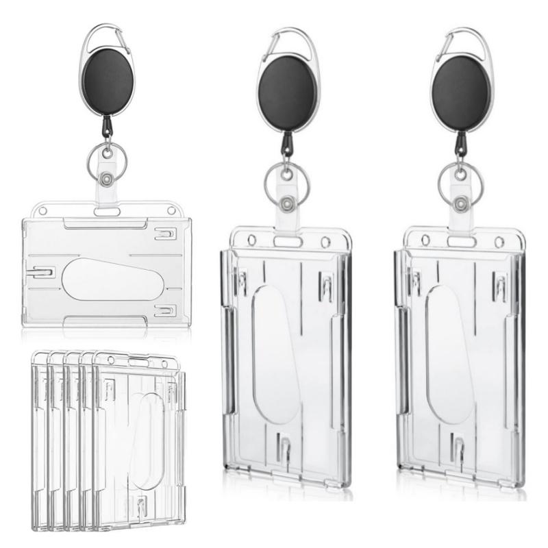 Transparent Cards Slots ID Tag Badge Holder with Badge Reel Cards Storage Organizer Employee Pass Work Card Case Sleeve