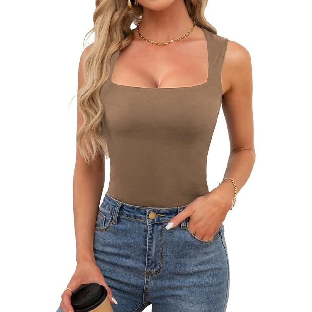 Kare Yaka Tank Top Kaburga Omuz Askıları Kırpılmış Üstler Kadın Yazlık Atletler Düz Renk Atlet Moda Tüp Kadın Kolsuz Kırpılmış Yelek Y2K Giysileri