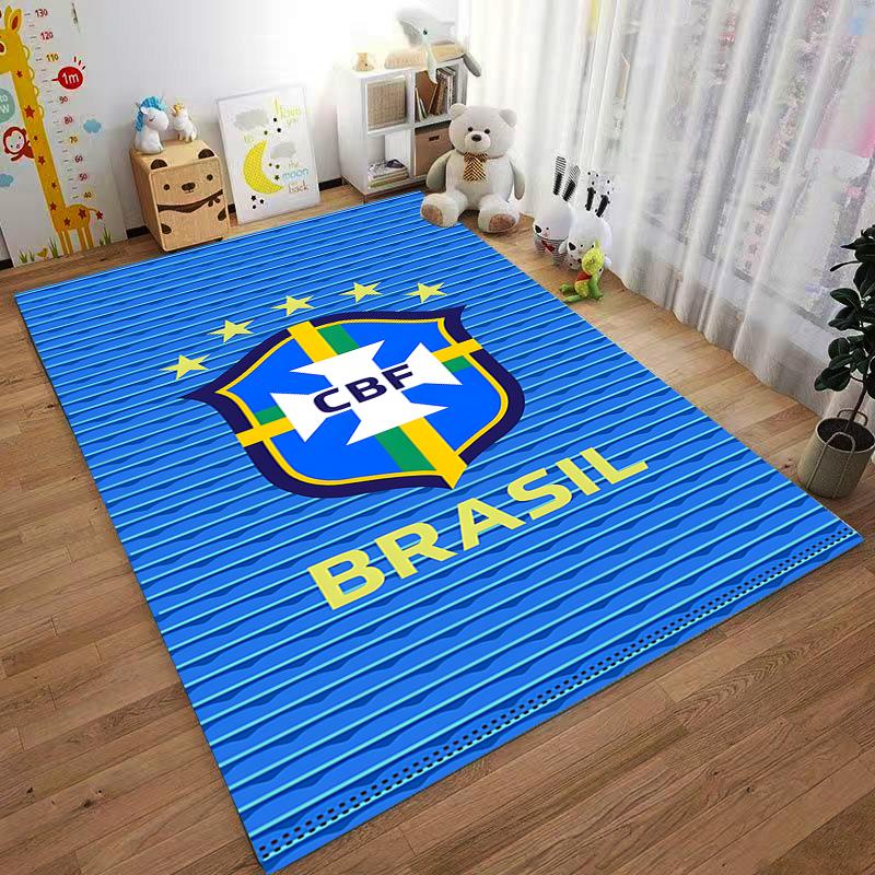 Blue Carpet with Brazil CBF Shield Design and Gold Stars Decor Suitable for use as an anti-slip for living room bedroom sofas