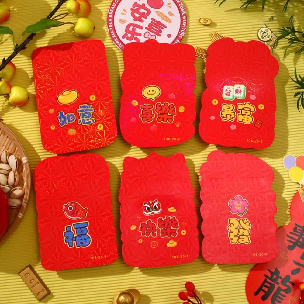 6Pcs Cartoon Chinese Snake Year Red Envelope Blessings Printing Hong Bao  Wedding Birthday
