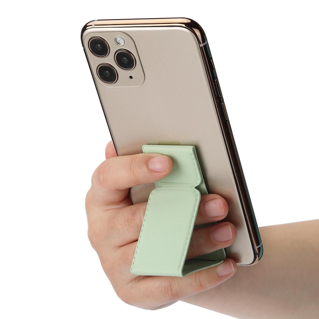 Support de téléphone adhésif compact en cuir - Pliable, Couleur unie, Ajustement universel