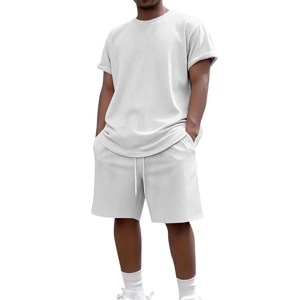 Men's Summer Casual 2-Piece Outfit Round Men's Neck Short Sleeve Tee Shorts Set