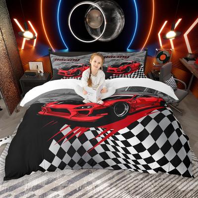 Homewish Speed Racing Car Duvet Cover Set for Boys 2pcs/3pcs, Cool Sports Car Bedding Set, Extreme Sport Themed Comforter Cover