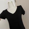 Draped Clavicle Short-sleeved T-shirt for Women In Summer Korean Style Slim Base Shirt Casual V-neck Top