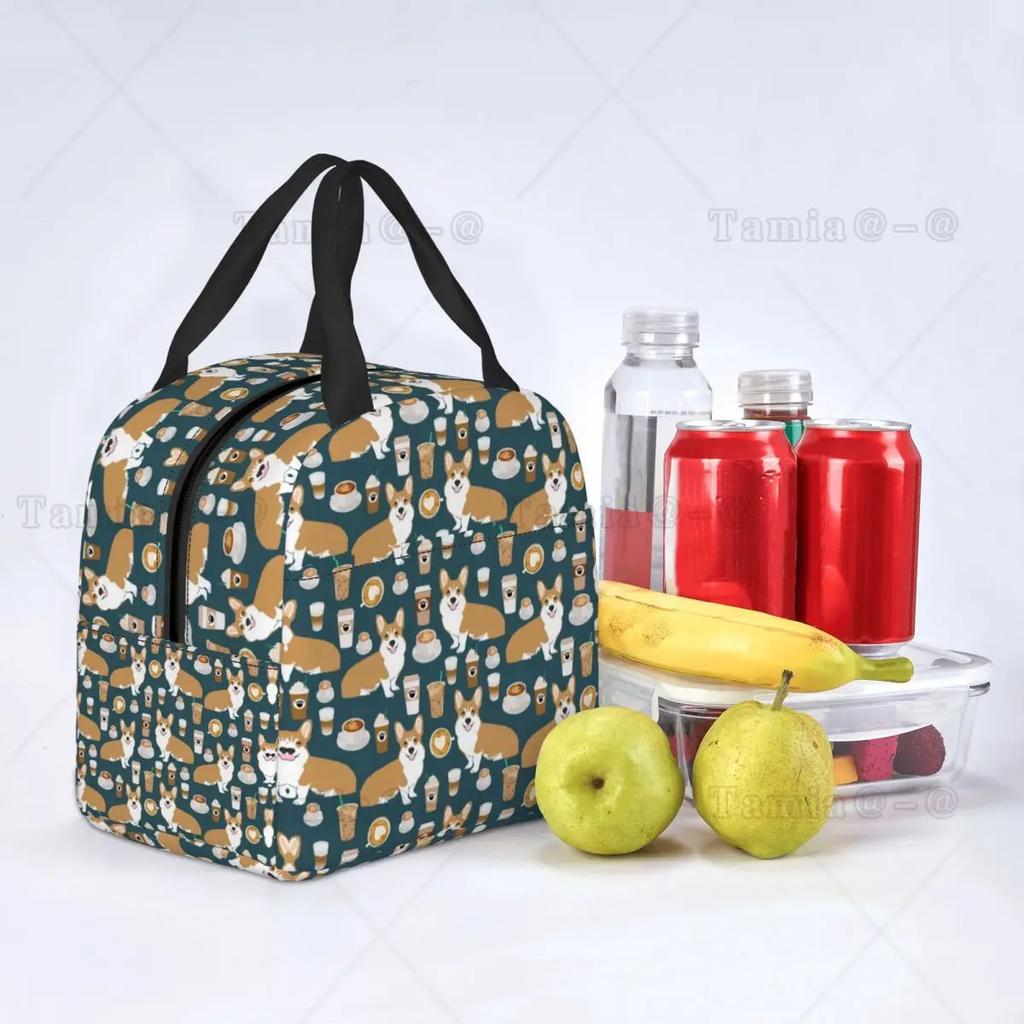 Coffee Welsh Corgi Dog Resuable Lunch Boxes Women Waterproof Cooler Thermal Food Insulated Lunch Bag Kids School Children