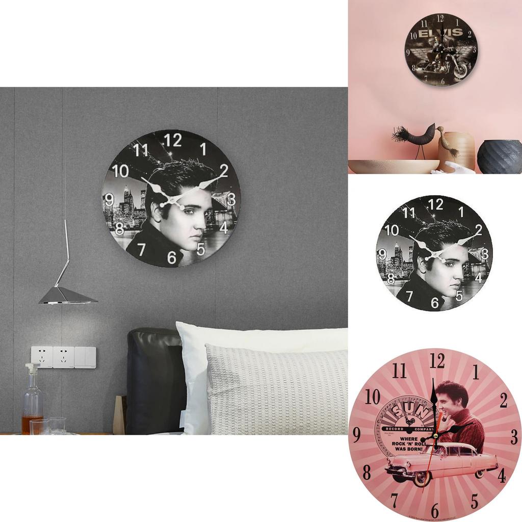 Minimally Retro Elvis Presley Patterned Wall Clock For Living Room Decor