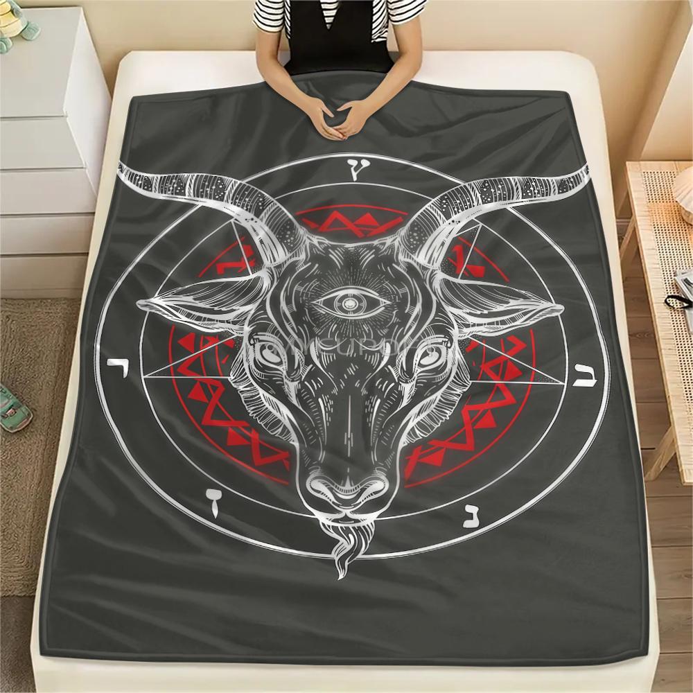 1 ks Flanelová deka s potiskem symbolu Satana, Vysoká kvalita, Pro všechna roční období, Domácí dekorace, Teplo a pohodlí, Perfektní pro vánoční dárky