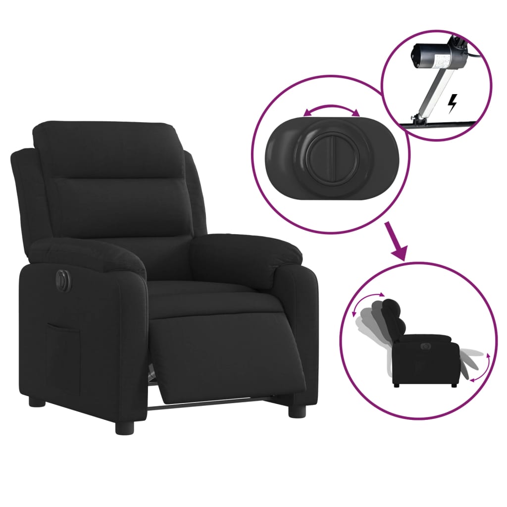 Electric Recliner Chair Black Fabric