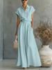 European & American Cotton-Linen Button-Down Shirt + High-Waisted Wide-Leg Pants Set