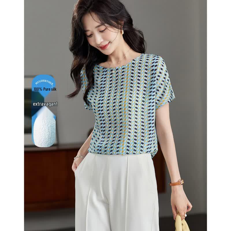 Demana Natural Desire Mulberry Silk Printed Blouse XXL