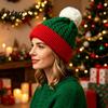 Casual Winter Accessories for Women Christmas Elf Hat, Cozy Knit Hat with Pom Soft Polyester Pom, Stretchy Warm Skull Cap Outdoor Cold Weather Trendy