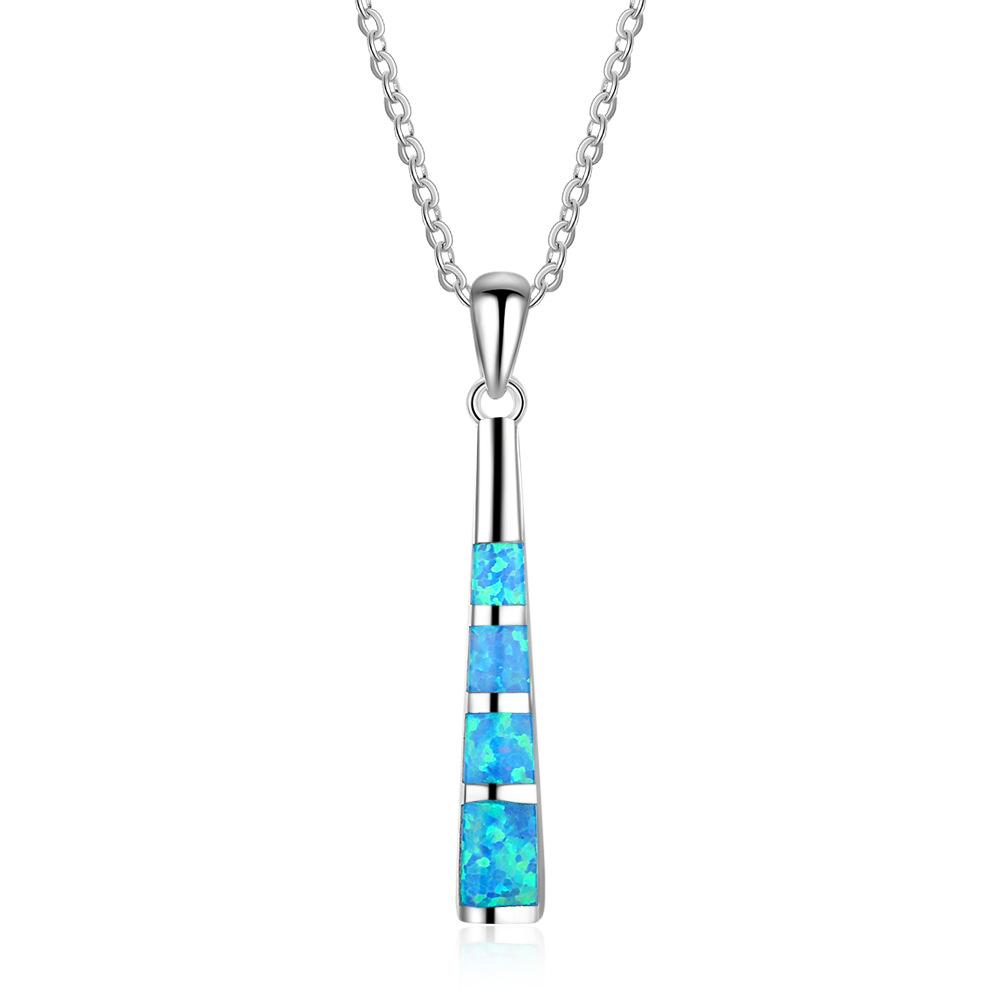 Boho Fashion Flower Pendant Necklace for Women Girl Charm Blue Imitation Opal Necklace Trendy Wedding Party Jewelry