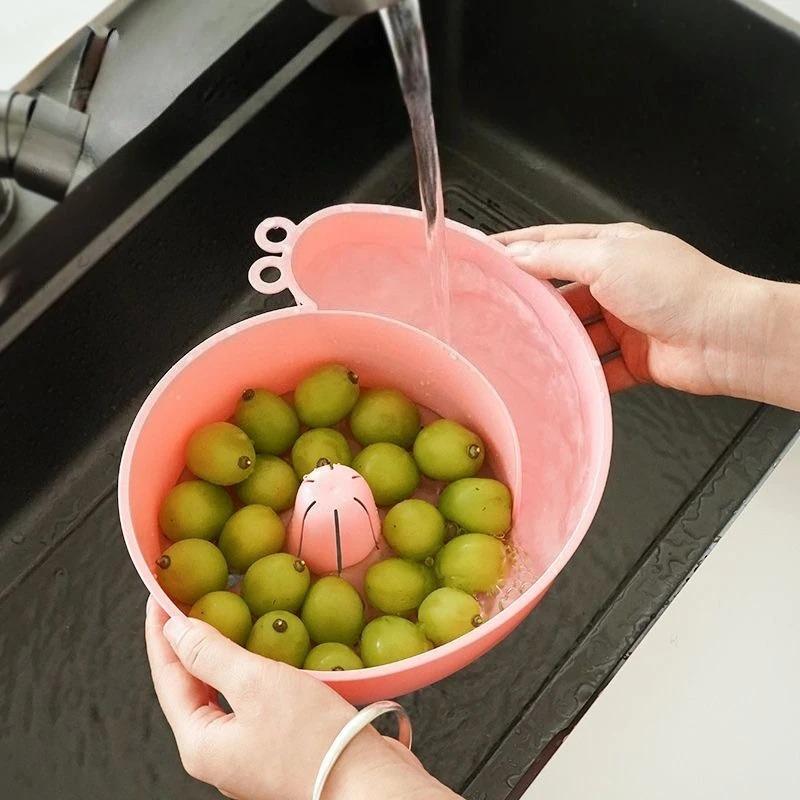 2 In 1 Snail Drain Automatic Cleaning Basket Fruit Plate Filter Household Food Grade Fruit Washing Kitchens Accessories