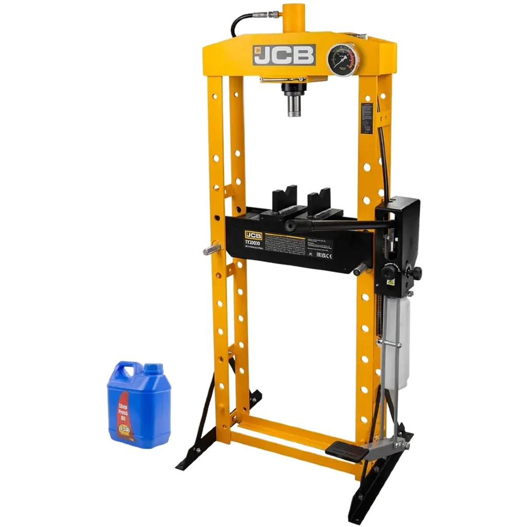 JCB 20T Hydraulic Workshop Floor Press with Foot Pedal + Pressure Gauge