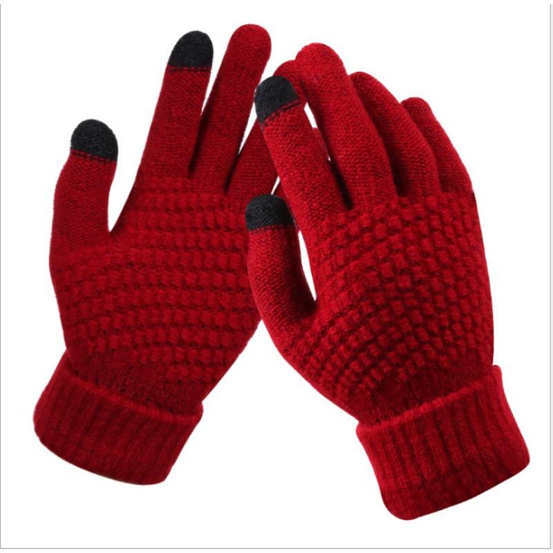 Touch Screen Gloves Women's Winter Knitted Fleece Jacquard Thickened Non-slip Warm Fashion Winter Gloves