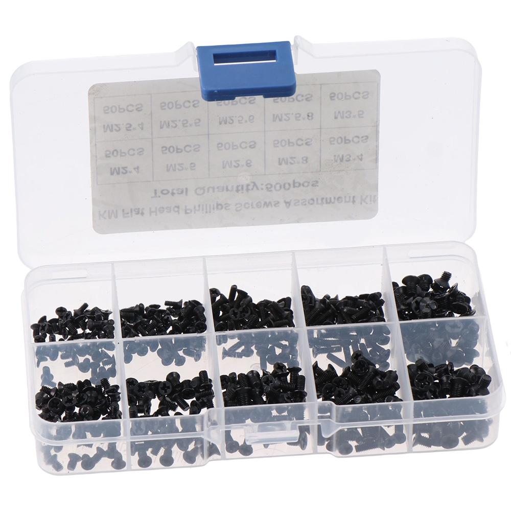 

500 шт. M2 M2,5 M3 Phillips комплект винтов из углеродистой стали с потайной головкой для профессионалов