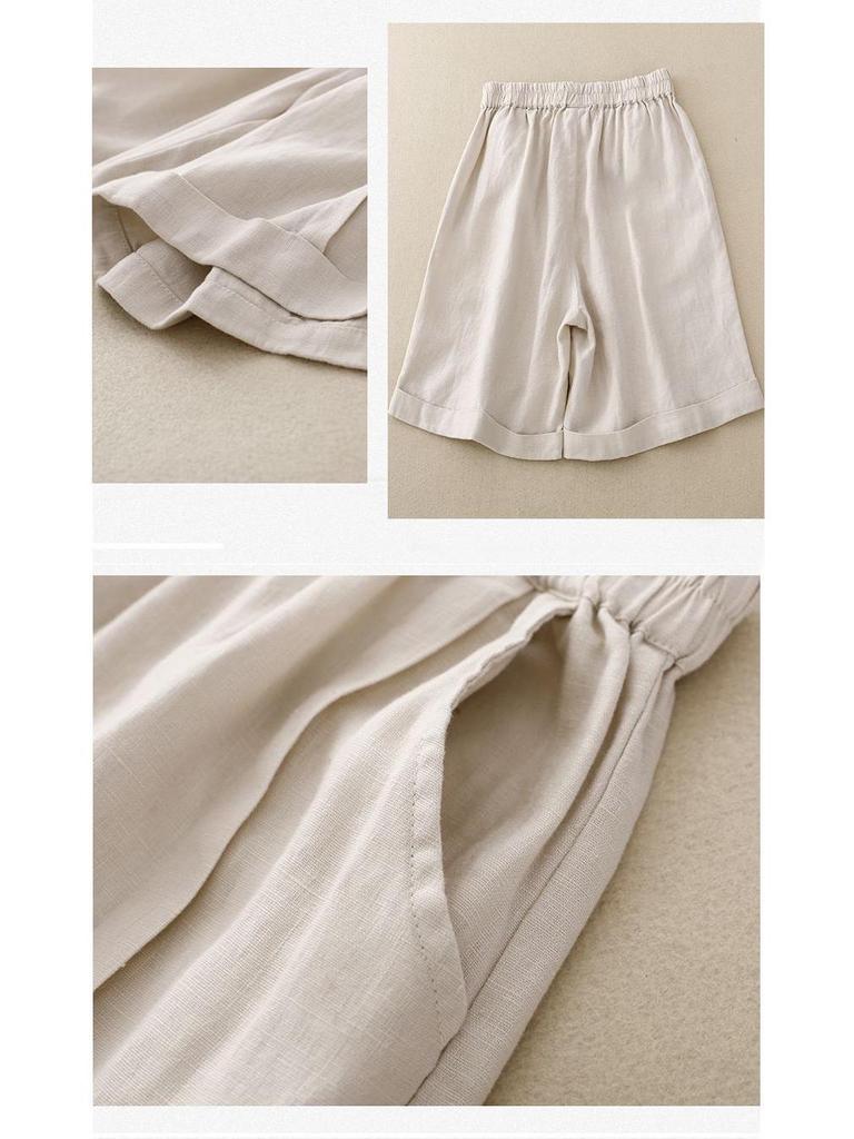 2024 Women's High Waist Cotton Linen A-line Shorts - Summer Elastic Wide Leg Casual Five-Point Pants