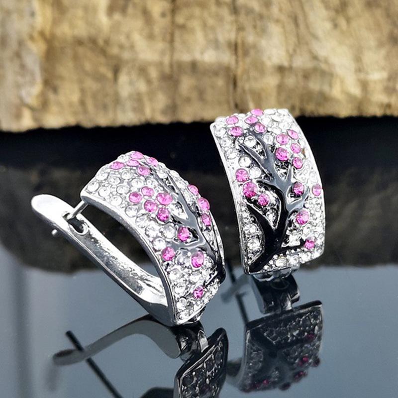 Stylish Diamond-Studded Plum Blossom Earrings - European & American Fashion