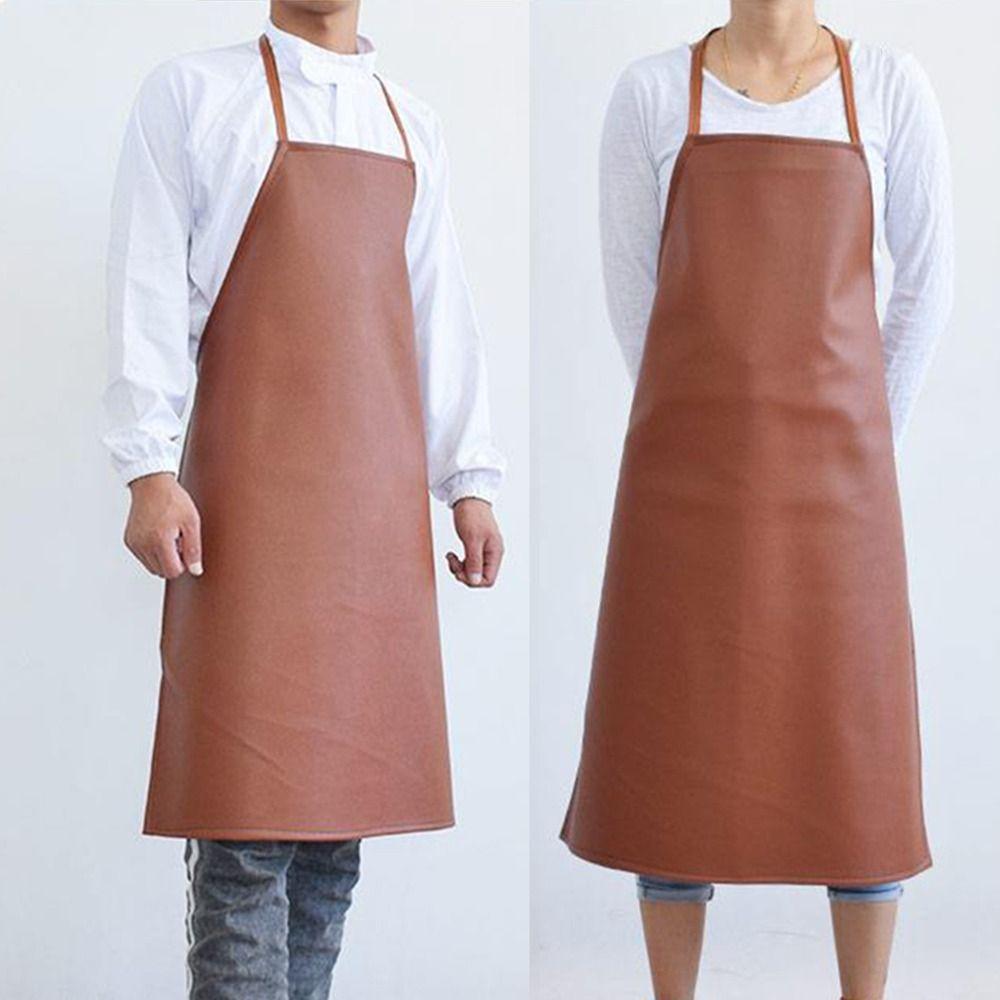 Zesílená PU kožená zástěra 95/120 cm Vodotěsná Svářečská ochranná zástěra Odolná vůči kyselinám s 1 párem rukávů Kuchyňská zástěra