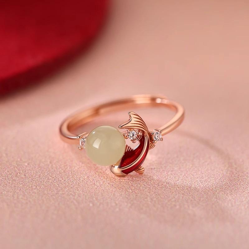 

Кольцо Зодиак Кои: Женское нишевое простое кольцо для Дня святого Валентина и Нового года Adjustable Open