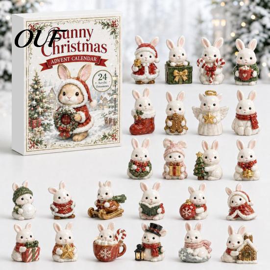 Birthday Party Favors 2026 Bunny Advent Calendar, 24 Days Acrylic Rabbit Ornaments Christmas Countdown Collectible Figurines 2D Flat Cute Animal