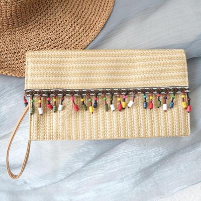 Ny Vår Sommar Trendig Handväska Mode Damväska Enfärgad Halm Avslappnad Kuvertväska Dam Söt Tofs Vintage Strand Liten Resehandväska