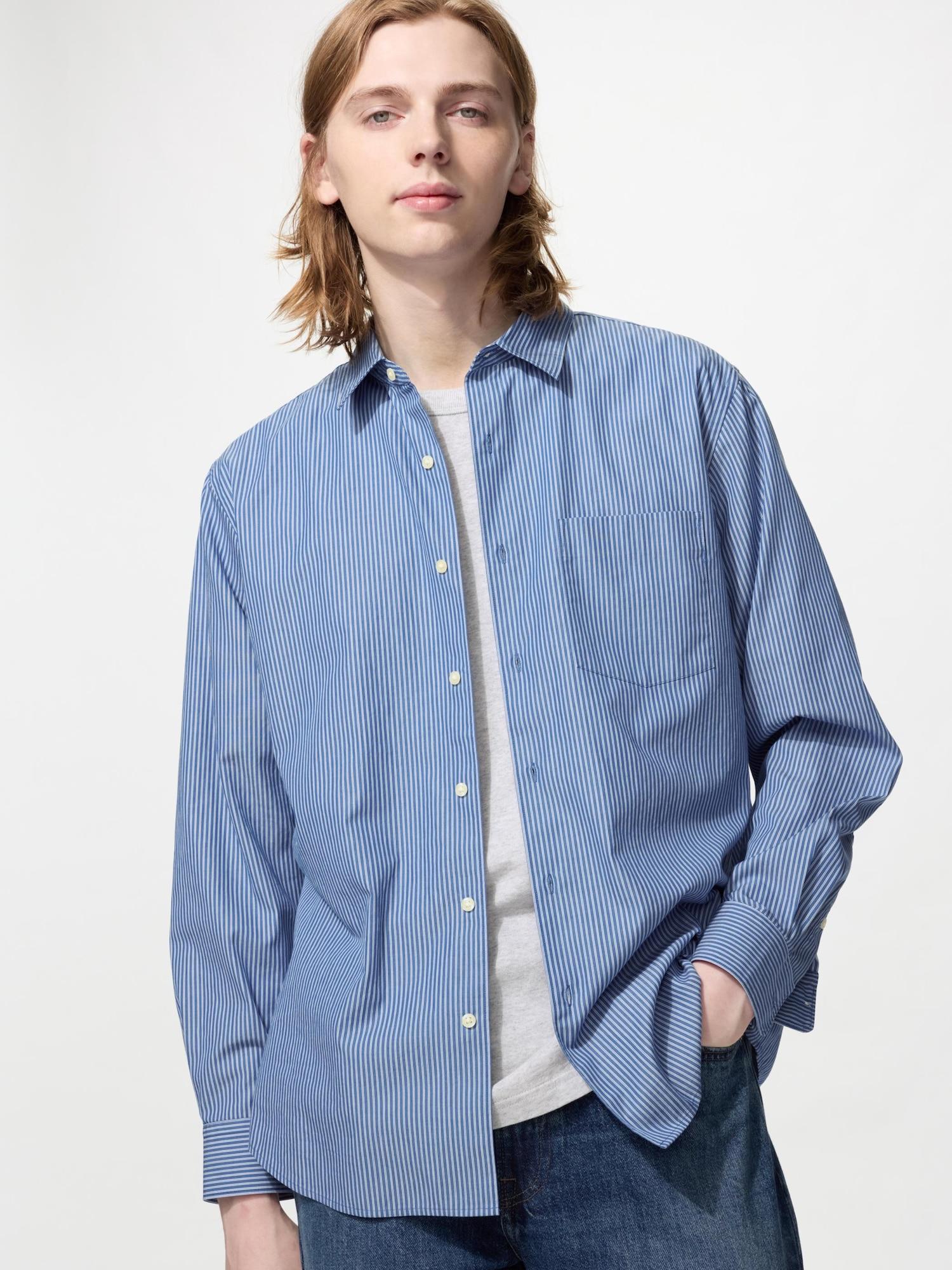 Uniqlo Япония Широкая рубашка в полоску Обычный цвет 66 BLUE/XS