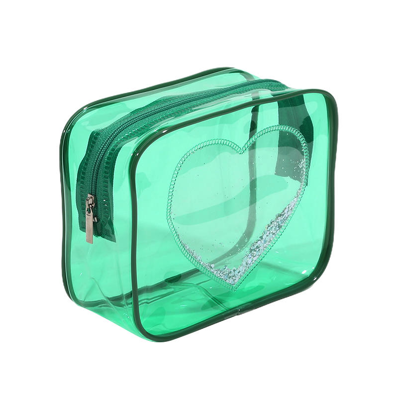 Women's Fashion Portable Sequin Love Heart Cosmetic Bag Zipper Pouch Cute Travel Toiletries Storage Bag