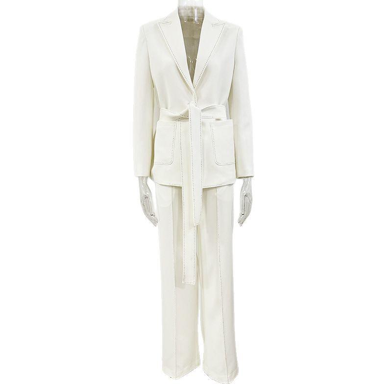 2026 European & American Beaded Trim Waistband Suit with Long Pants - Two-Piece Set